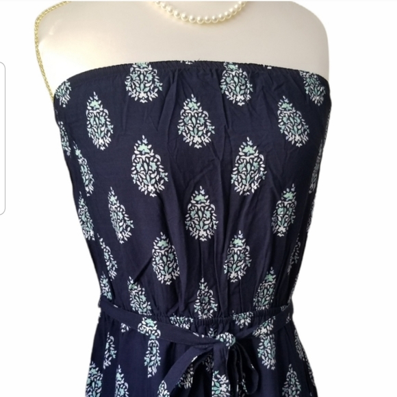 NWT Boho Maxi Dress Navy Floral Print with Side Slit Strapless Maxi Dres… - Picture 3 of 11